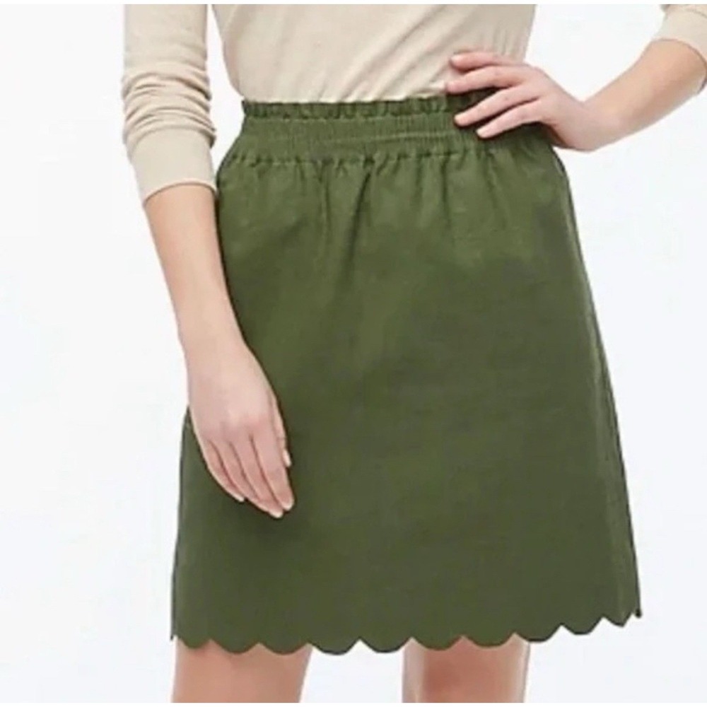 J. Crew Scalloped Linen Cotton Skirt Sage Green Size 6‎ Lined Preppy Fall Casual